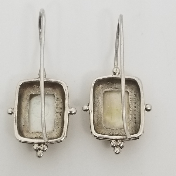 VINTAGE STERLING SILVER & MOTHER OF PEARL DROP HOOK EARRINGS - Picture 5 of 7